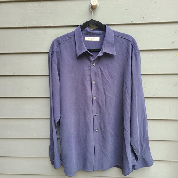 Tommy Bahama 100% Silk Navy Long Sleeve Shirt XL - Picture 1 of 6